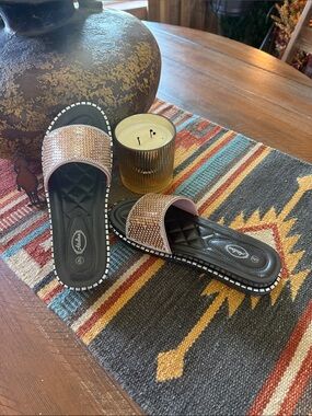 Sparkle Slide Sandals - Pink Crystal Embellished Women’s Slides